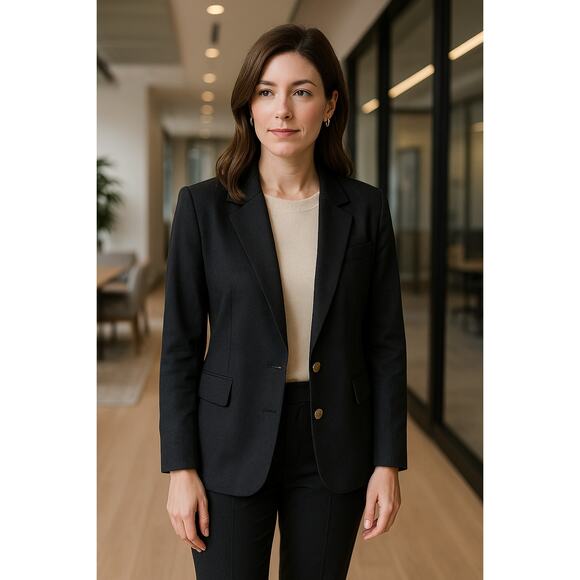 HARVE BENARD Wool Blazer Jacket M Black Gold Buttons Old Money Quietlux Career - Picture 2 of 10